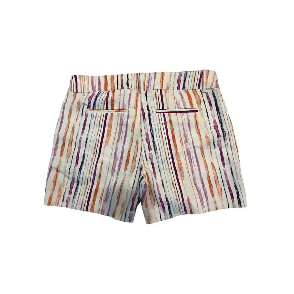 Isaac Mizrahi Tailored Shorts Women's 10 White‎ Watercolor Striped Slash Pocket